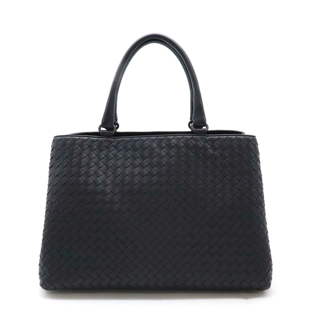 BOTTEGA VENETA Intrecciato Handbag Tote Bag Leather Dark Navy Blue
